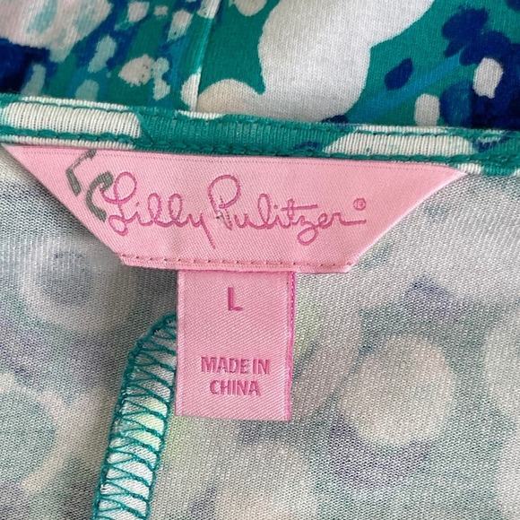 Lilly Pulitzer Hayes Bell Sleeve‎ Shift Dress Geometric Artsy Resort Blue Large - Picture 9 of 12